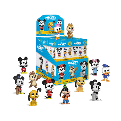 Caixa azul com figuras colecionáveis de personagens da Disney Mickey e Amigos
