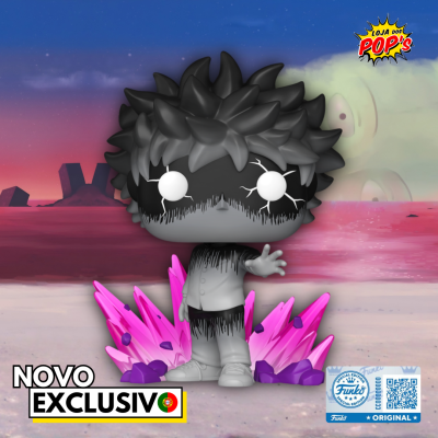 Figura Funko Pop de personagem com cristais cor de rosa e roxos e selo Funko Special Edition