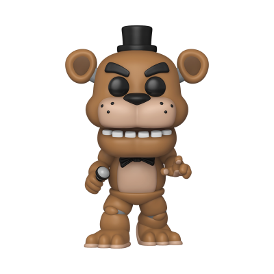Figura colecionável Funko Pop de urso castanho com chapéu e microfone
