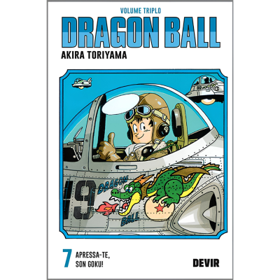 Capa do manga Dragon Ball volume triplo 7 com personagem num avião de combate e texto