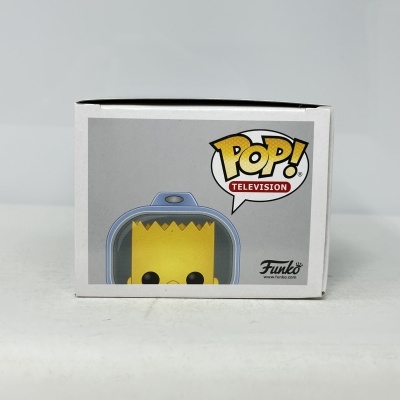 Embalagem Funko Pop! com figura amarela dentro de televisão