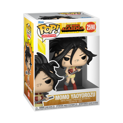 Figura Funko Pop de Momo Yaoyorozu numa caixa com logo My Hero Academia e número 2590