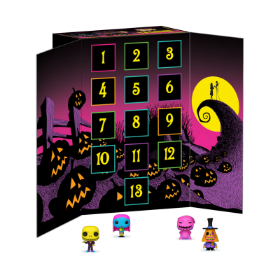 Caixa de advento com tema Halloween e 4 figuras colecionáveis coloridas