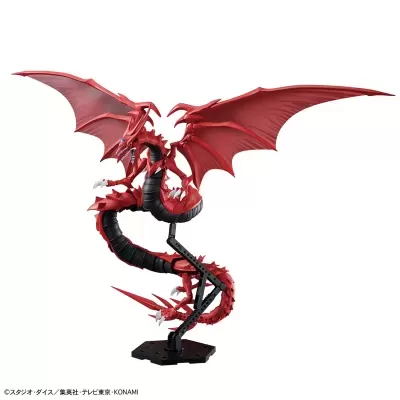 Figura colecionável de dragão vermelho com asas grandes e suporte preto