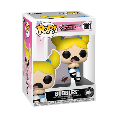 Figura Funko Pop de vinil da personagem Bubbles em caixa com texto da Powerpuff Girls