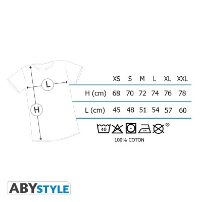 Tabela de tamanhos e instruções para t-shirt ABYSTYLE