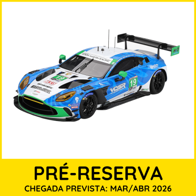 Modelo de carro de corrida Aston Martin Racing azul e branco