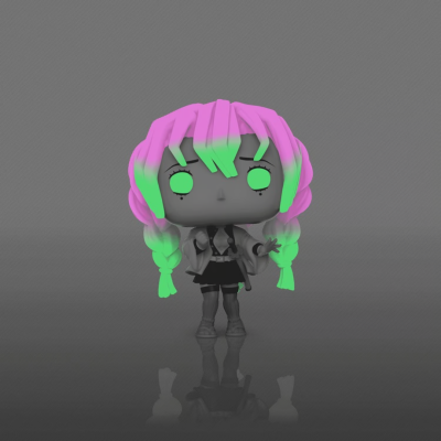 Figura colecionável estilo Funko Pop com cabelo rosa e verde neon