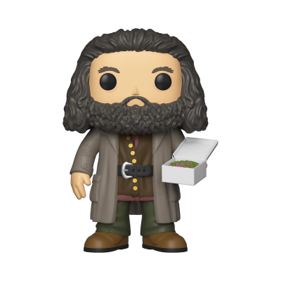 Figura Funko Pop com cabelo e barba castanhos escuros e caixa branca com bolinhos