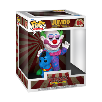 Figura Funko Pop Deluxe Jumbo palhaço em cavalo azul na embalagem