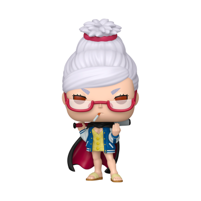 Boneco Funko Pop de mulher com cabelo branco e óculos vermelhos