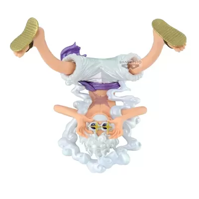 Figura de ação colorida em fundo branco com cabelo branco encaracolado e calças brancas