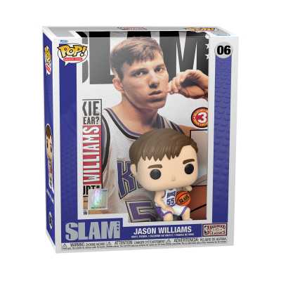 Funko Pop! Jason Williams com bola de basquete em caixa com foto do jogador e textos