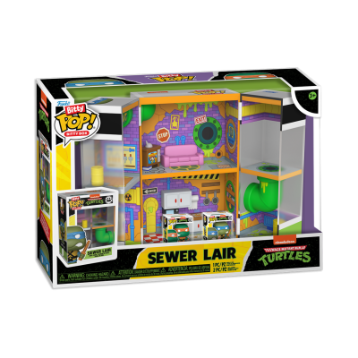 Caixa de brinquedo Bitty Pop! SEWER LAIR da TMNT com cenário de esgoto e figuras pequenas