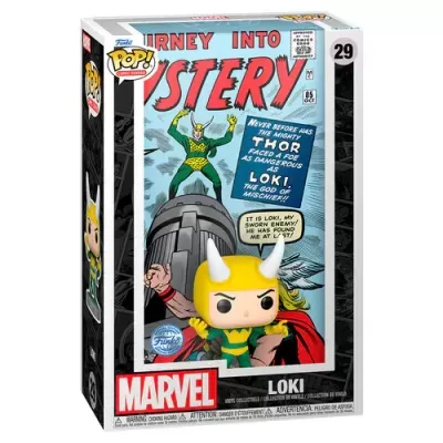 Funko Pop Loki Marvel nº 29 em caixa com arte de banda desenhada