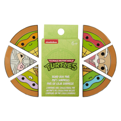 Embalaem verde Teenage Mutant Ninja Turtles com oito pedaços de pizza ilustrados ao redor