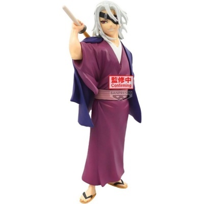 Figura de ação de personagem com quimono roxo e cabelo branco