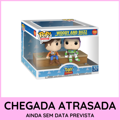 Figura Funko Pop! Woody and Buzz de Toy Story em embalagem azul com nuvens