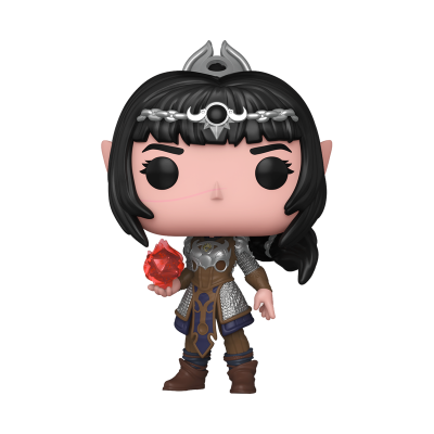 Figurina de vinil Pop de personagem feminina com armadura e pedra vermelha