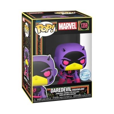 Funko Pop Marvel Daredevil Shadowland púrpura e preto na caixa
