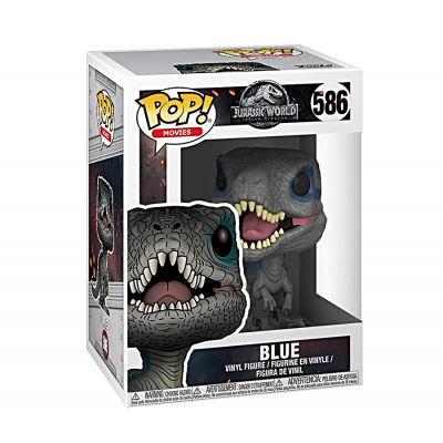 Figura Funko Pop! do dinossauro Blue de Jurassic World na embalagem