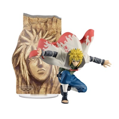 Figura colecionável do personagem Minato Namikaze em pose dinâmica com base decorativa