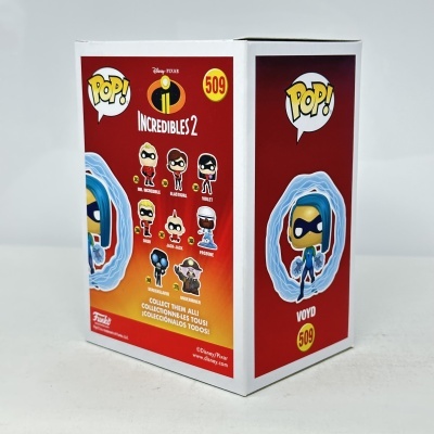 Caixa Funko Pop! Voyd Incredibles 2 número 509 em fundo vermelho.