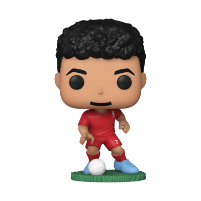 Figura Funko Pop de jogador de futebol com roupa vermelha e bola branca