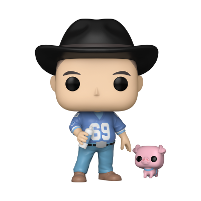 Figura Funko Pop masculina com chapéu preto e porco rosa