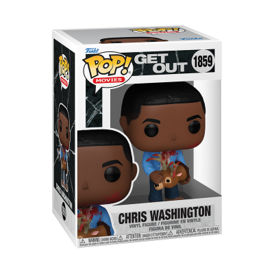 Funko Pop! de Chris Washington de Get Out numa caixa com urgência transparente.