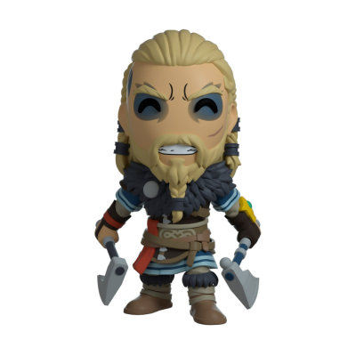 Figurine de vinil de guerreiro loiro com machadinhas