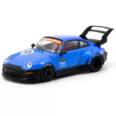 Miniatura de carro desportivo azul com asa traseira preta