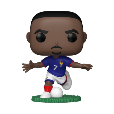 Figura estilizada Funko Pop de jogador de futebol com camisola azul número 7 e bola branca.