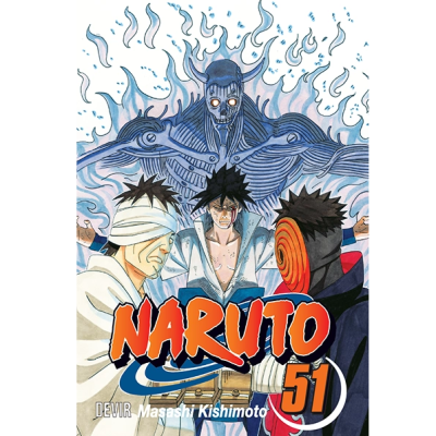 Capa do manga Naruto volume 51 com personagens em destaque e figura fantasmagórica ao fundo