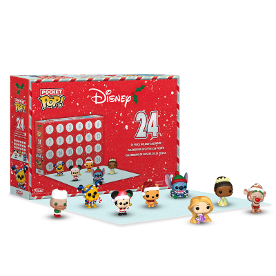 Calendário do advento Disney POP! com 24 mini-figuras colecionáveis em embalagem vermelha festiva