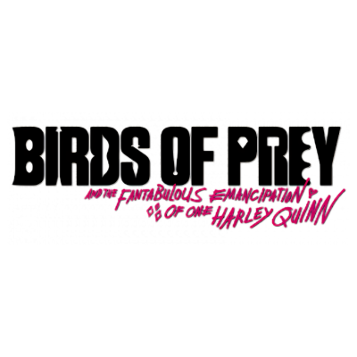 Logo do filme Birds of Prey com texto preto e rosa em fundo branco
