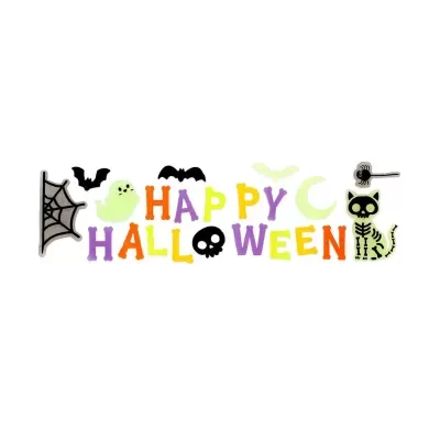 Adesivo decorativo com letras coloridas e desenhos de Halloween