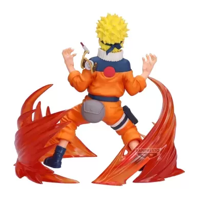 Figura de ação de personagem de cabelo amarelo com roupa laranja e azul e efeitos vermelhos