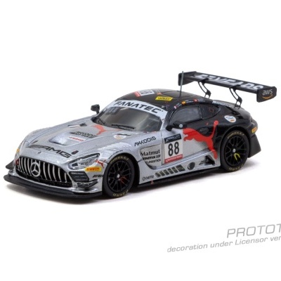 Miniatura de carro de corrida Mercedes AMG cinza e preto com logos e número 88