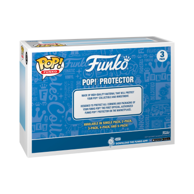 Embalagem Funko Pop! Protector azul e branca para proteger figuras Funko Pop, embalagem 3 pack.