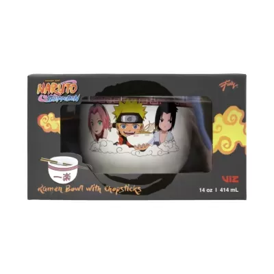 Conjunto taça ramen com pauzinhos Naruto Shippuden em caixa preta