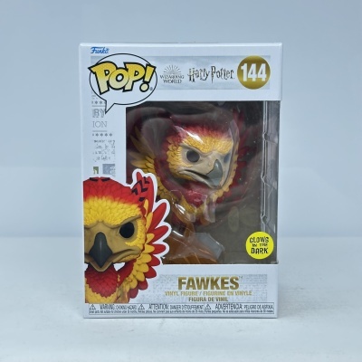 Figura Funko Pop Fawkes de Harry Potter em caixa branca e transparente