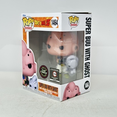 Boneco Funko Pop Dragon Ball Z SUPER BUU WITH GHOST na caixa branca com janela transparente