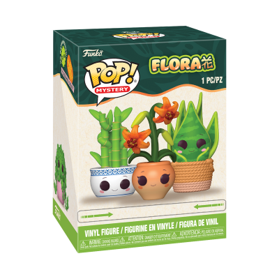 Caixa Funko Pop! Mystery Flora com figuras de plantas em vasos coloridos