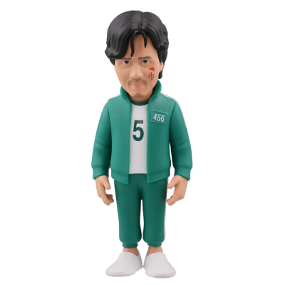 Figura vinilica de personagem masculino com fato desportivo verde e t-shirt branca
