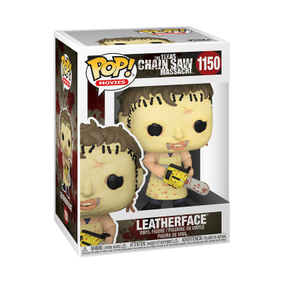 Figura de vinil Leatherface com motosserra na caixa Pop! Movies