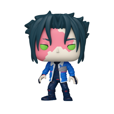 Figura Funko Pop com cabelo azul escuro e olhos verdes