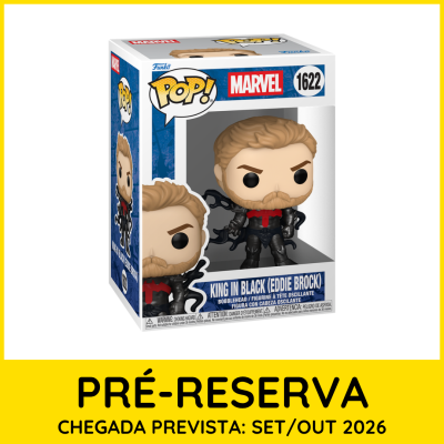 Figura Funko Pop! King In Black (Eddie Brock) dentro de caixa azul e branca da marca Marvel.