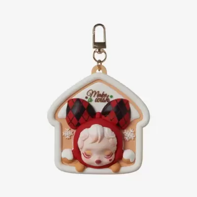 Porta-chaves decorativo em forma de casa com rosto e máscara xadrez