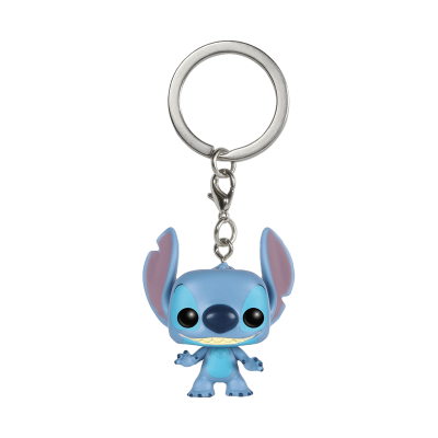 Chaveiro Funko Pop da personagem Stitch em cores azul e rosa com anilha metálica